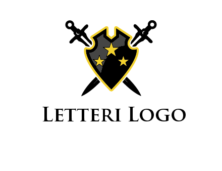 swords crossed behind shield graphic