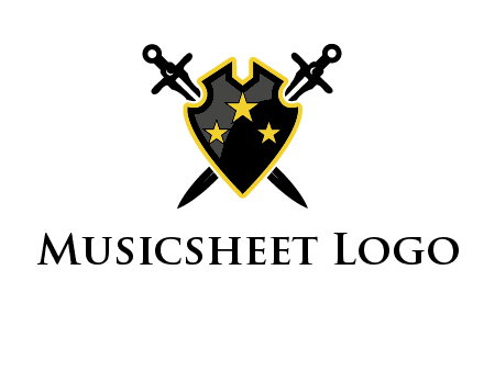 swords crossed behind shield graphic