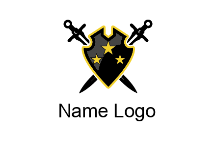 swords crossed behind shield graphic