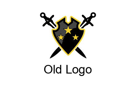 swords crossed behind shield graphic