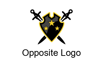 swords crossed behind shield graphic