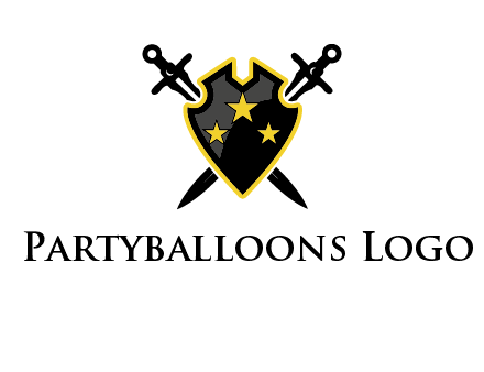 swords crossed behind shield graphic