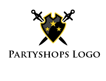 swords crossed behind shield graphic