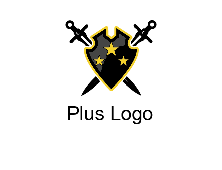 swords crossed behind shield graphic