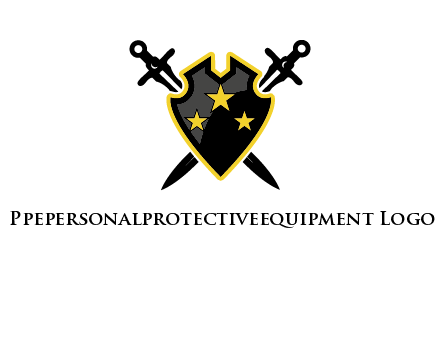 swords crossed behind shield graphic