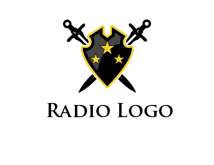swords crossed behind shield graphic