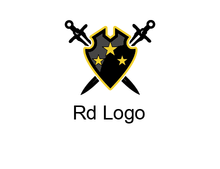 swords crossed behind shield graphic