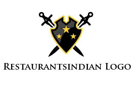 swords crossed behind shield graphic