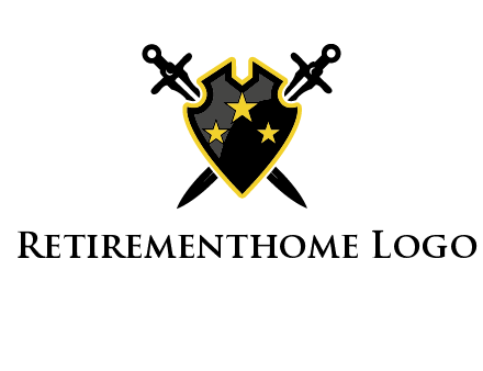 swords crossed behind shield graphic