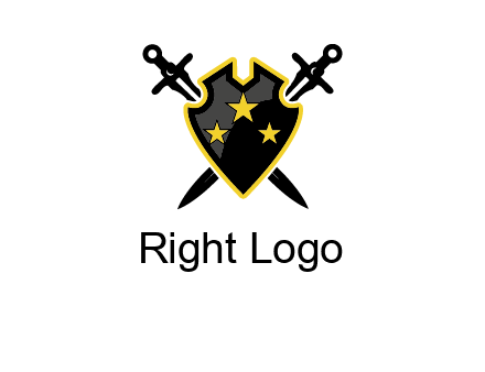 swords crossed behind shield graphic