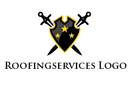 swords crossed behind shield graphic