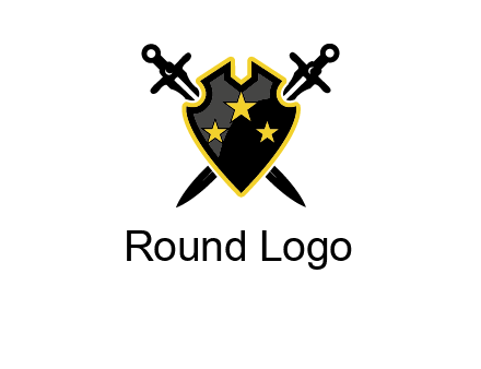 swords crossed behind shield graphic