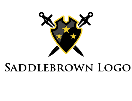 swords crossed behind shield graphic
