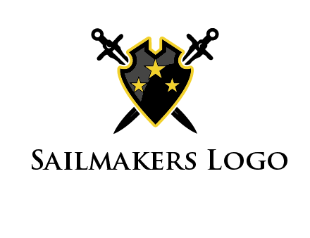 swords crossed behind shield graphic