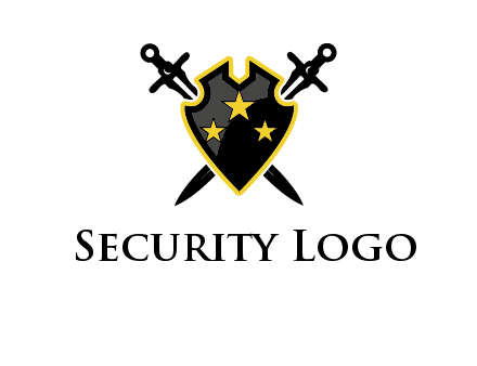 swords crossed behind shield graphic