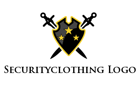 swords crossed behind shield graphic