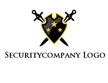 swords crossed behind shield graphic