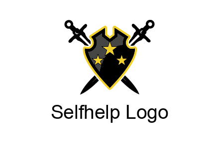 swords crossed behind shield graphic