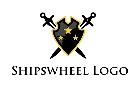 swords crossed behind shield graphic