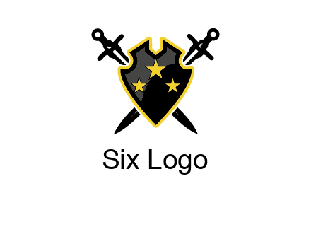 swords crossed behind shield graphic