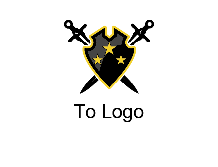 swords crossed behind shield graphic
