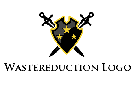 swords crossed behind shield graphic