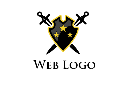 swords crossed behind shield graphic