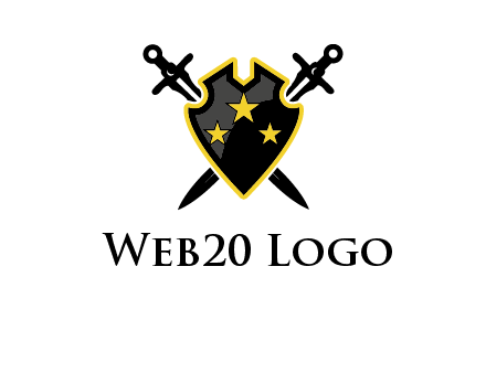 swords crossed behind shield graphic