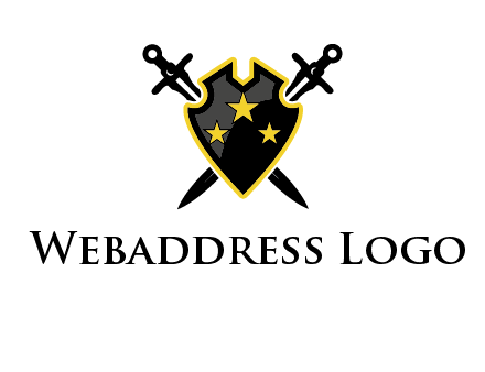 swords crossed behind shield graphic