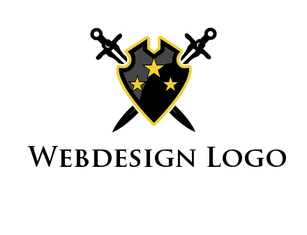 swords crossed behind shield graphic