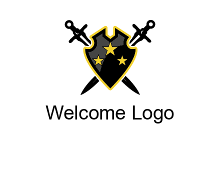 swords crossed behind shield graphic