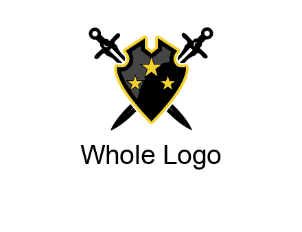 swords crossed behind shield graphic
