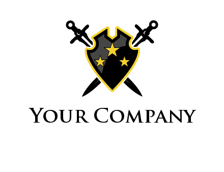 swords crossed behind shield graphic