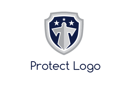stars with sword in shield security logo