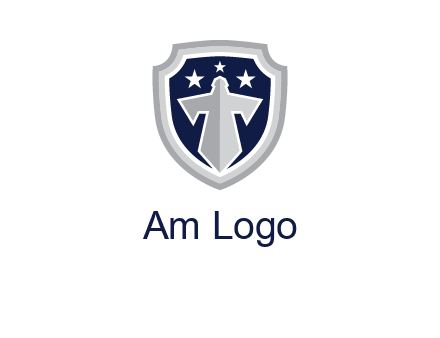 stars with sword in shield security logo