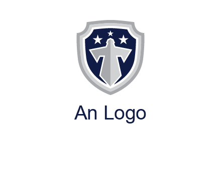 stars with sword in shield security logo