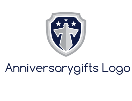 stars with sword in shield security logo