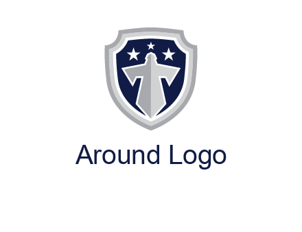 stars with sword in shield security logo