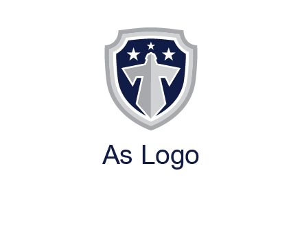 stars with sword in shield security logo