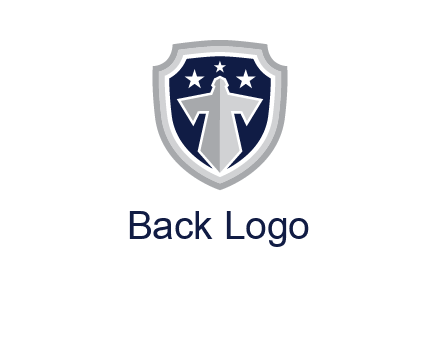 stars with sword in shield security logo