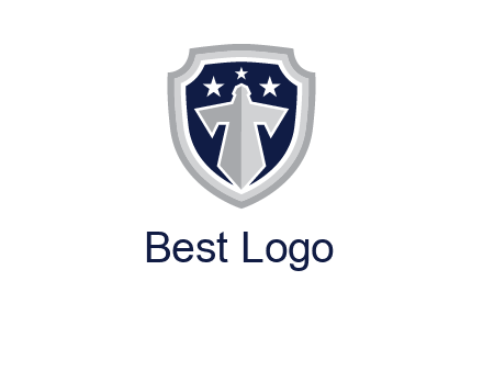 stars with sword in shield security logo