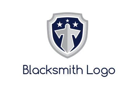 stars with sword in shield security logo