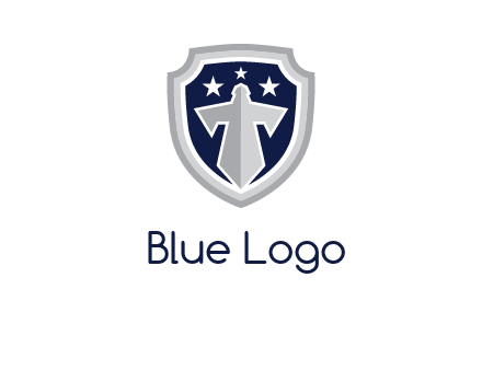 stars with sword in shield security logo