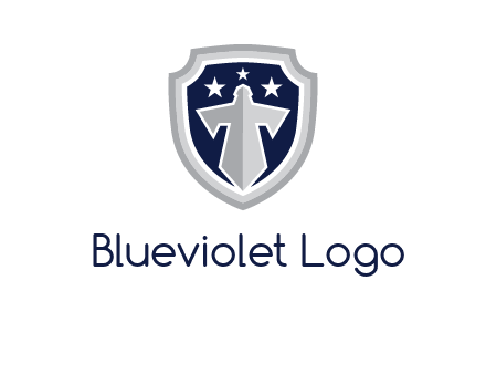 stars with sword in shield security logo