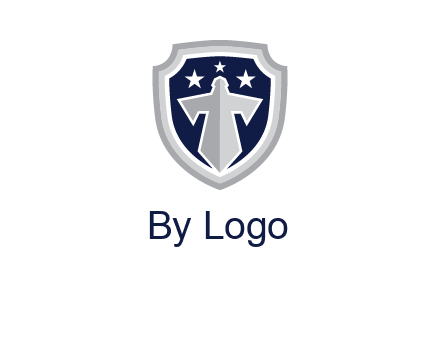stars with sword in shield security logo