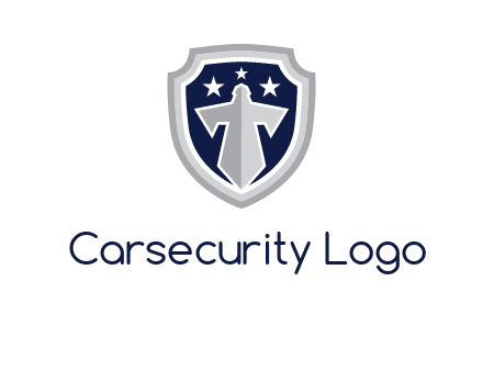 stars with sword in shield security logo