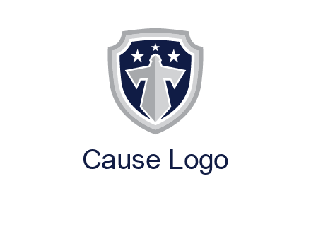 stars with sword in shield security logo