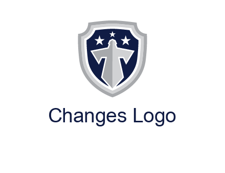 stars with sword in shield security logo