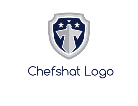 stars with sword in shield security logo