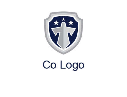 stars with sword in shield security logo